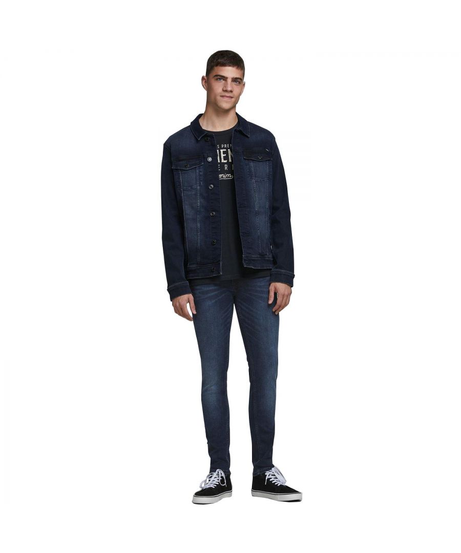 Jack & Jones Mens Agi 004 Original Design 5-Pocket Straight Fit Liam Denim Jeans - Blue Cotton - Size 28W/32L