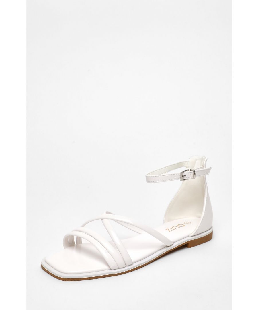 Quiz Womens White Faux Leather Cross Strap Flat Sandals - Size UK 4