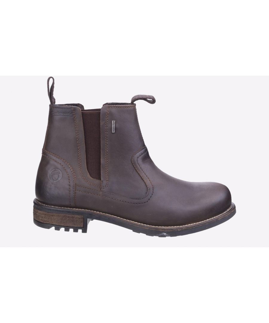 Inspired by the rolling hills of the Cotswold and terrains that demand more from your footwear, Worcester is a rugged country Chelsea boot crafted with a premium waterproof Nubuck leather upper and lightweight sole.\n-Men's rugged country boot crafted with a premium Nubuck leather upper-Inner breathable waterproof membrane-Uppers treated with a waterproofing protective layer-Pull-on Chelsea style with twin elastic panels-Front and rear heavy duty textile pull loops-Moisture wicking textile mesh lining-Lightweight TR sole-Embossed Cotswold branding on side