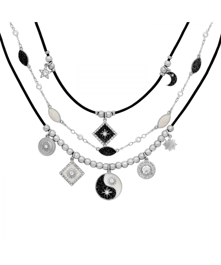 Image for Silver 'Night & Day' Three Row Layered Necklace
