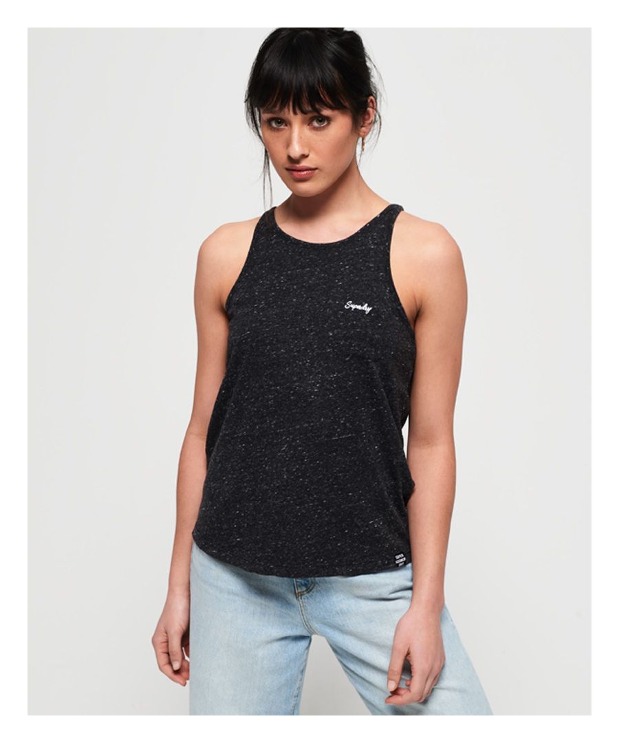 Superdry women's Essential tank top from the Orange Label range. This tank top is a staple item for your wardrobe this season, featuring a single chest pocket with an embroidered Superdry logo and finished with a Superdry logo tab on the hem.