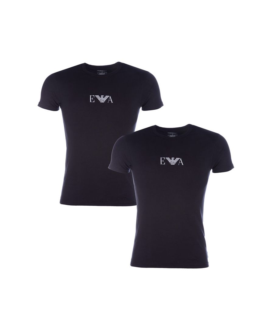 Mens Armani 2 Pack T-shirt in Black. – Pack of two presented in an Armani box. – Stretch cotton. – Round neck. – Short sleeves.  – Printed branding to the chest. – Measurement from shoulder to hem: 27 inches approximately. – 95% Cotton  5% Elastane.  Machine washable. – Ref 111267 CC715 07320 – Measurements are intended for guidance only.