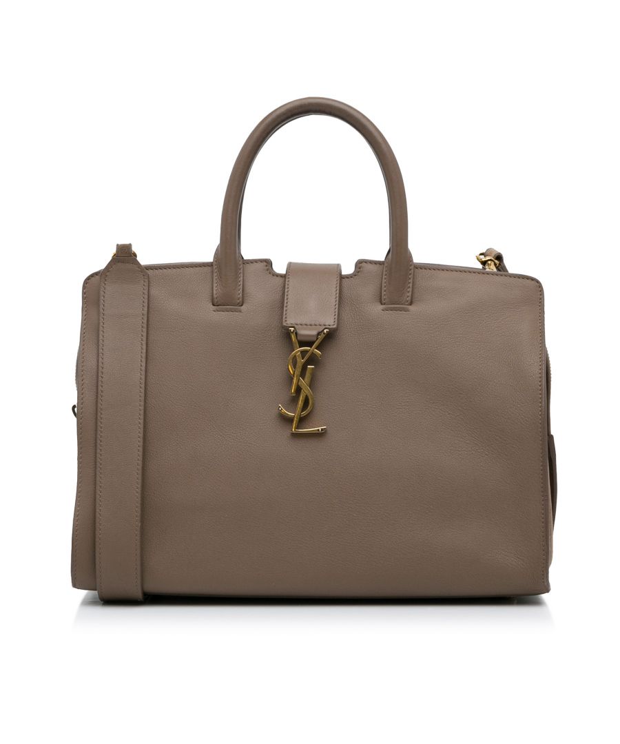 saint laurent pre-owned womens vintage downtown cabas satchel brown - beige calf leather - one size