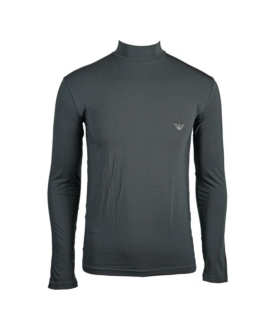 Emporio Armani 111695 7A511 08444 T-shirt. Donkergrijs T-shirt met lange mouwen. Armani-embleem op de linkerborst. 93% modaal, 7% elastaan. Stijl: 111695 7A511. Schildpad nek