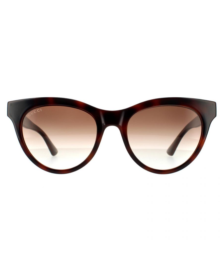 Gucci Cat Eye Womens Havana Brown Gradient  Sunglasses GG0763S are an elegant cat-eye style for women crafted from lightweight acetate. The slim temples are embellished with the Gucci logo for brand recognition.
