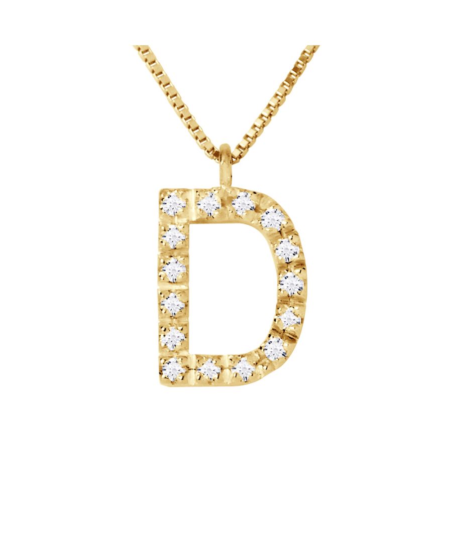 Necklace Diamonds 0.08 cts - Letter D - Gold 750 ( 18 Carats) - HSI Quality - Venetian Style Chain -Length 42 cm, 16,5 in - Our jewellery is made in France and will be delivered in a gift box accompanied by a Certificate of Authenticity and International Warranty