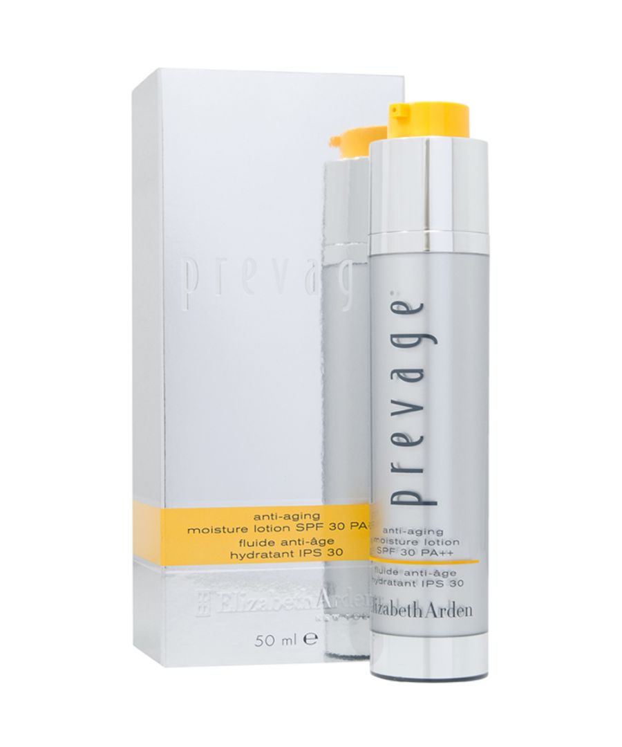 Elizabeth Arden Prevage AntiAging Moisture Lotion is formulated with Idebenone technology that helps to protect your skin from freeradicals. It hydrates your skin and improves the texture of dry and sundamaged skin to create a brighter more radiant look. This lotion is created to provide intense hydration and decrease the appearance of fine lines and wrinkles. It also provides broad spectrum sunscreen. The lotion leaves your skin softer smoother and makes you look younger.