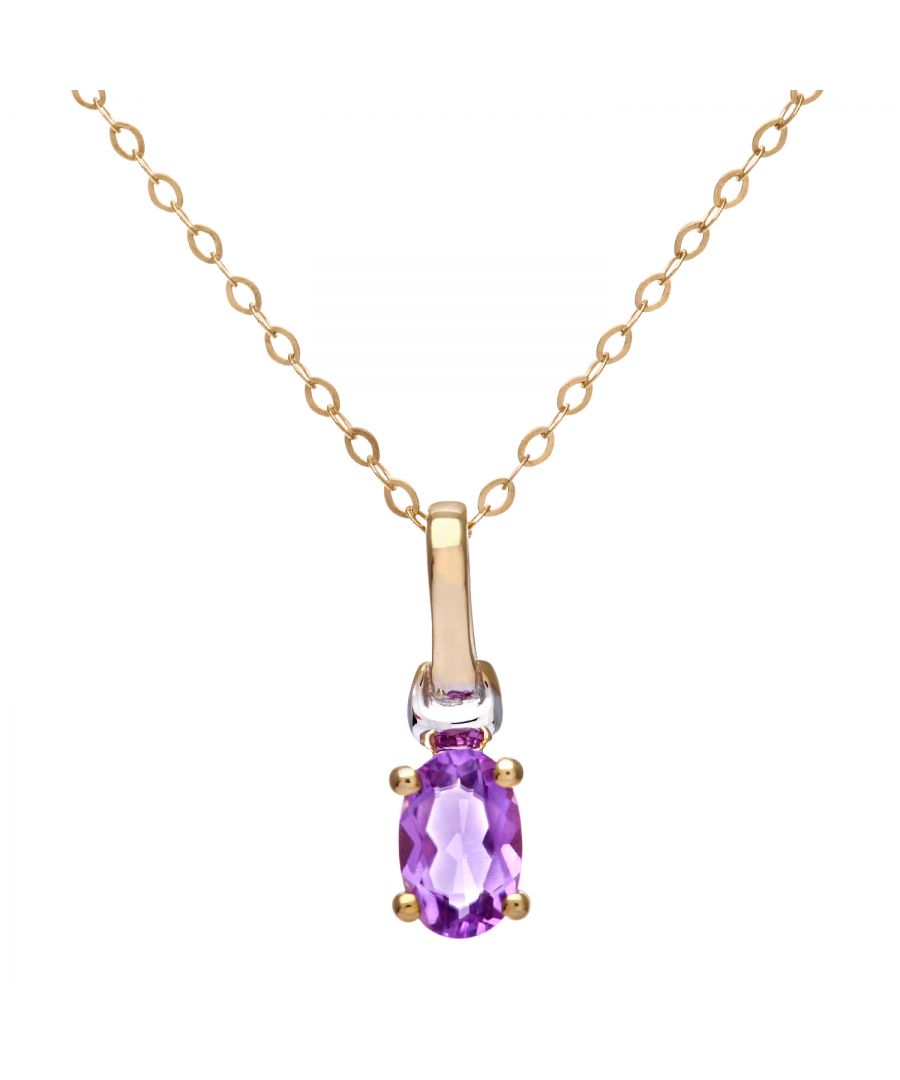 9ct geel- en witgouden dames-amethist geboortesteenhanger + 16" geelgouden spoorketting