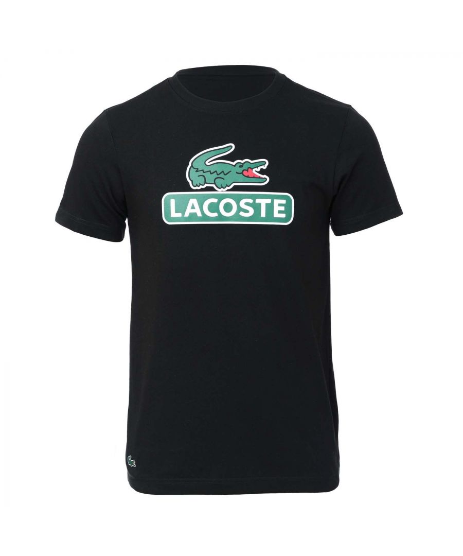 Lacoste Mens SPORT Print Logo Breathable T-Shirt in Black Cotton - Size X-Small