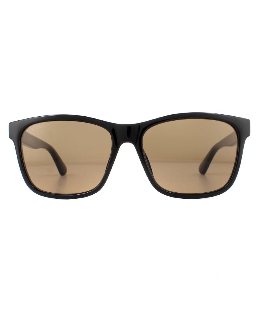 Gucci Sunglasses GG0746S 002 Black Brown are a classic rectangular style made from chunky acetate with Gucci branding on the temples.