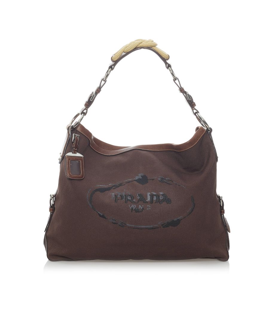 Vintage Prada Canapa Logo Nylon Shoulder Bag Brown