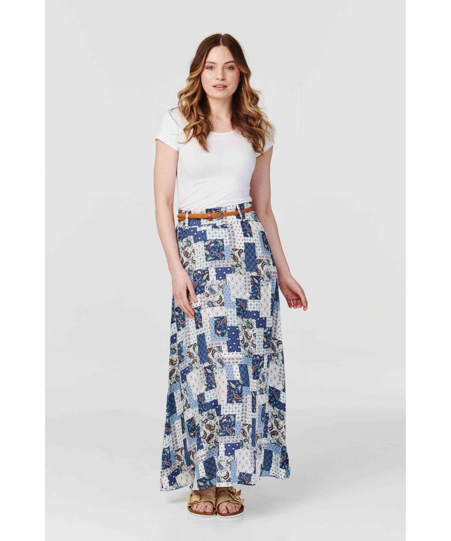 Stand out from the crowd in this bold floral patchwork print a-line skirt. With a high waist, a zip back, a removable belt and a straight full length skirt. Pair with a t-shirt and flat sandals for a chic vacation outfit.