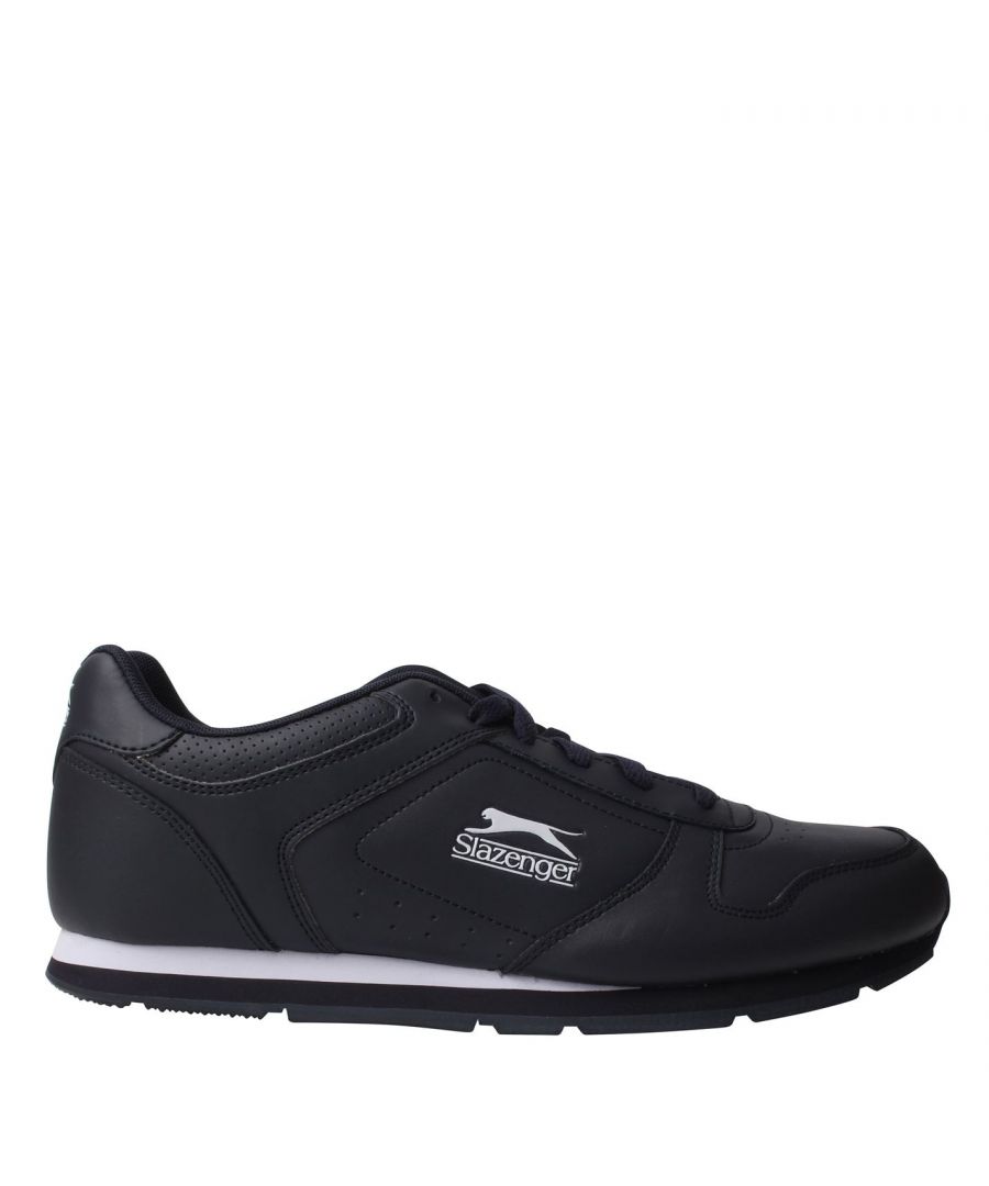 <strong> Slazenger Classic Mens Trainers</strong><br><br> \nThe <strong> Slazenger Classic Mens Trainers</strong> offer a comfortable fit thanks to the shaped and padded ankle collar and padded tongue help to give a comfortable and supportive fit, whilst the full lace up front helps to keep the foot in place and give a secure fit. These <strong> Mens Trainers</strong> have a EVA foam midsole for cushioning and finished off with the Slazenger branding to the heel, tongue and side.\n\n<br><br>> <strong> Mens Trainers</strong> \n<br>> Lace up \n<br>> High quality \n<br>> Padded and shaped ankle collar \n<br>> Padded tongue \n<br>> EVA midsole \n\n<br>> Slazenger branding \n<br>> Upper: leather, Inner: textile, Sole: Synthetic\n<br>> Wipe clean with a damp cloth