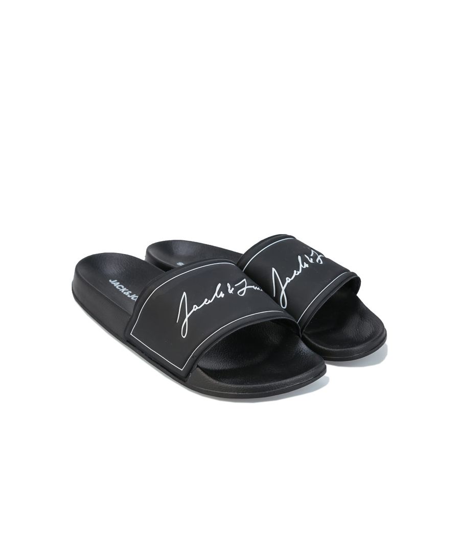 Jack & Jones Mens Gary Slide Sandals in Black Textile - Size 6