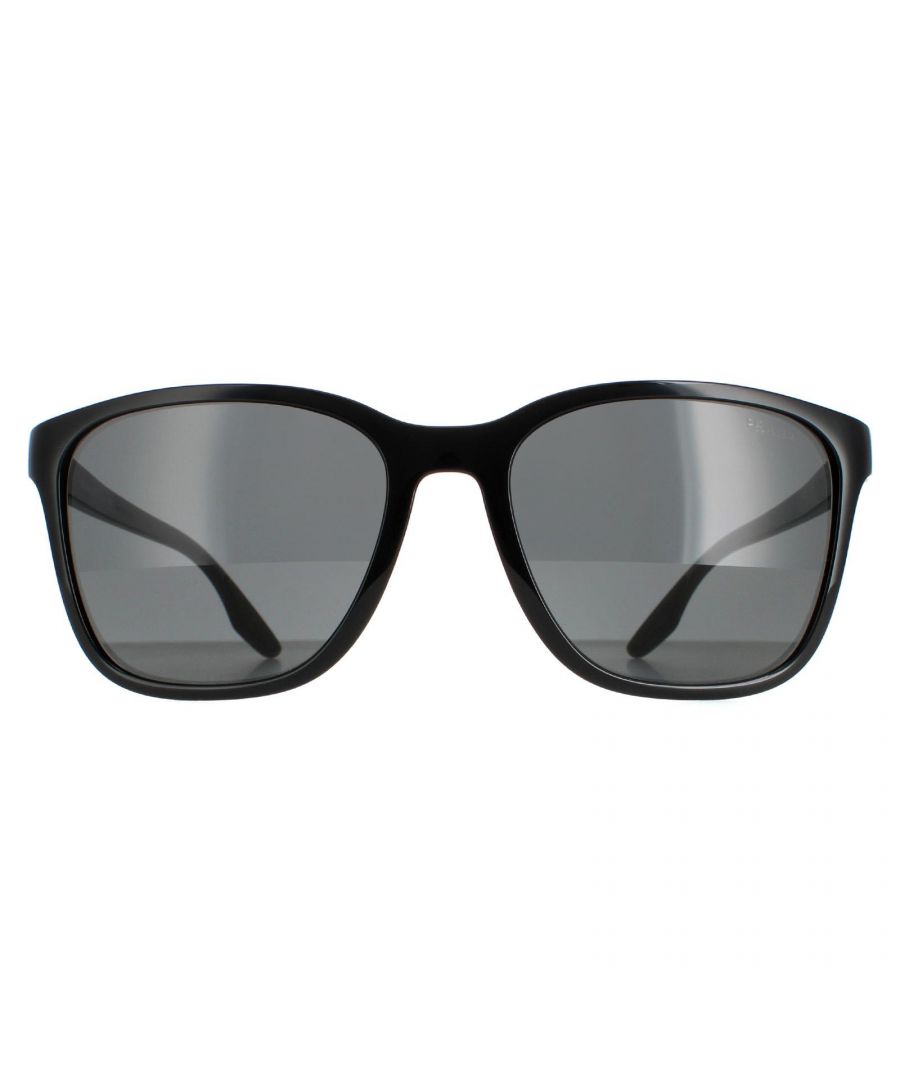 Prada Sport Rectangle Mens Black Dark Grey PS02WS  PS02WS are a modern rectangle style crafted from lightweight acetate. The distinctive Prada Linea Rossa red stripe on the arm ensures brand authenticity.