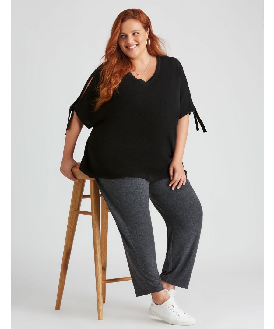 Beme Tie Sleeve V Neck TopMaterial:  53% Cotton / 47% Polyester