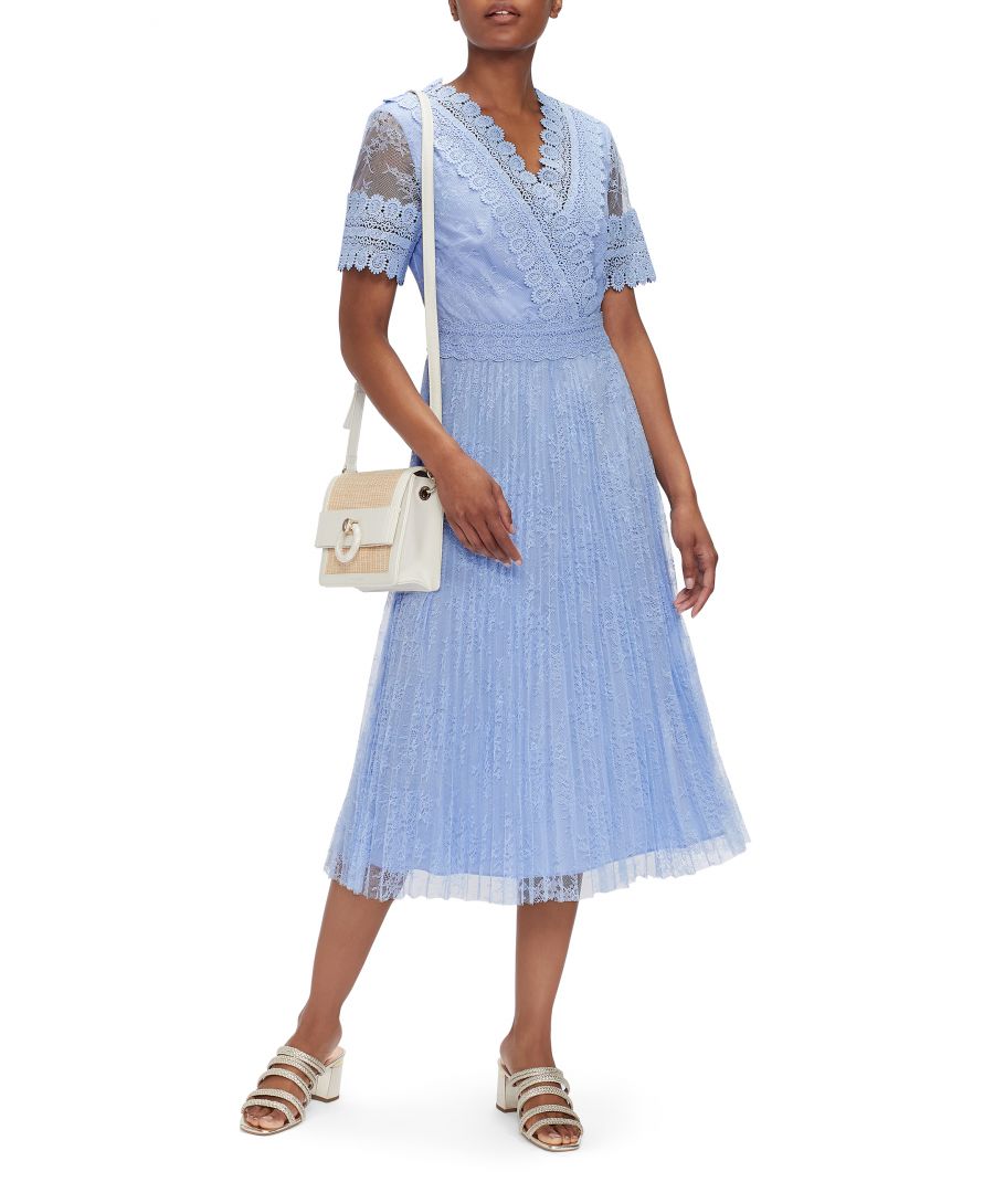Image for Ted Baker Sonyyia V Neck Lace Midi Dress, Light Blue