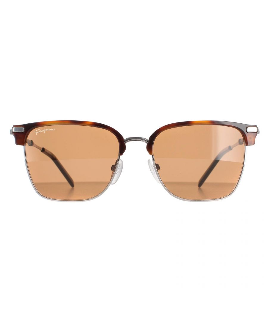 Salvatore Ferragamo Rectangle Mens Light Ruthenium Tortoise Brown SF227S  Salvatore Ferragamo are a rectangle style crafted from lightweight acetate. The adjustable nose pads and slender arms allow for an all round comfortable fit. A subtle Ferragamo logo features on the inside of the plastic temple tips for a stylish look.