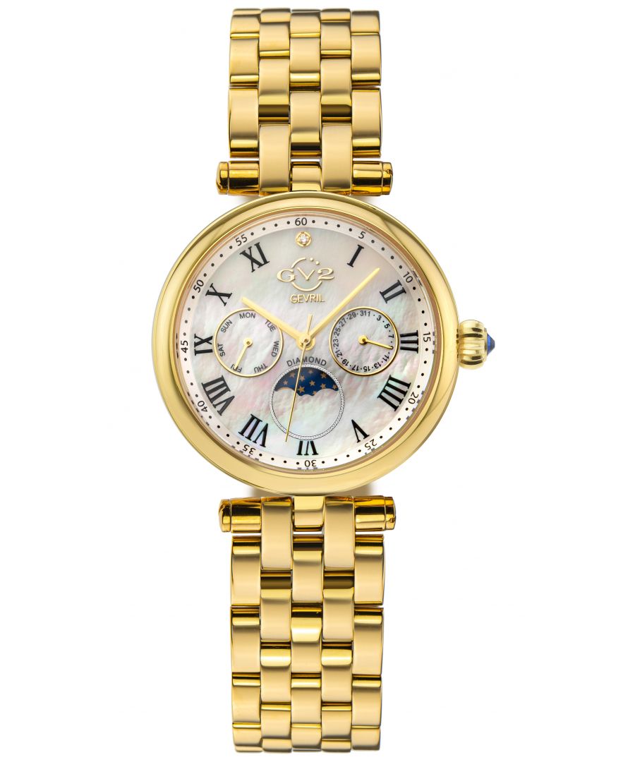Image for GV2 Florence Women's Mother of Pearl Dial Diamond Cut Ring on Dial Gold Tone Bracelet Watch