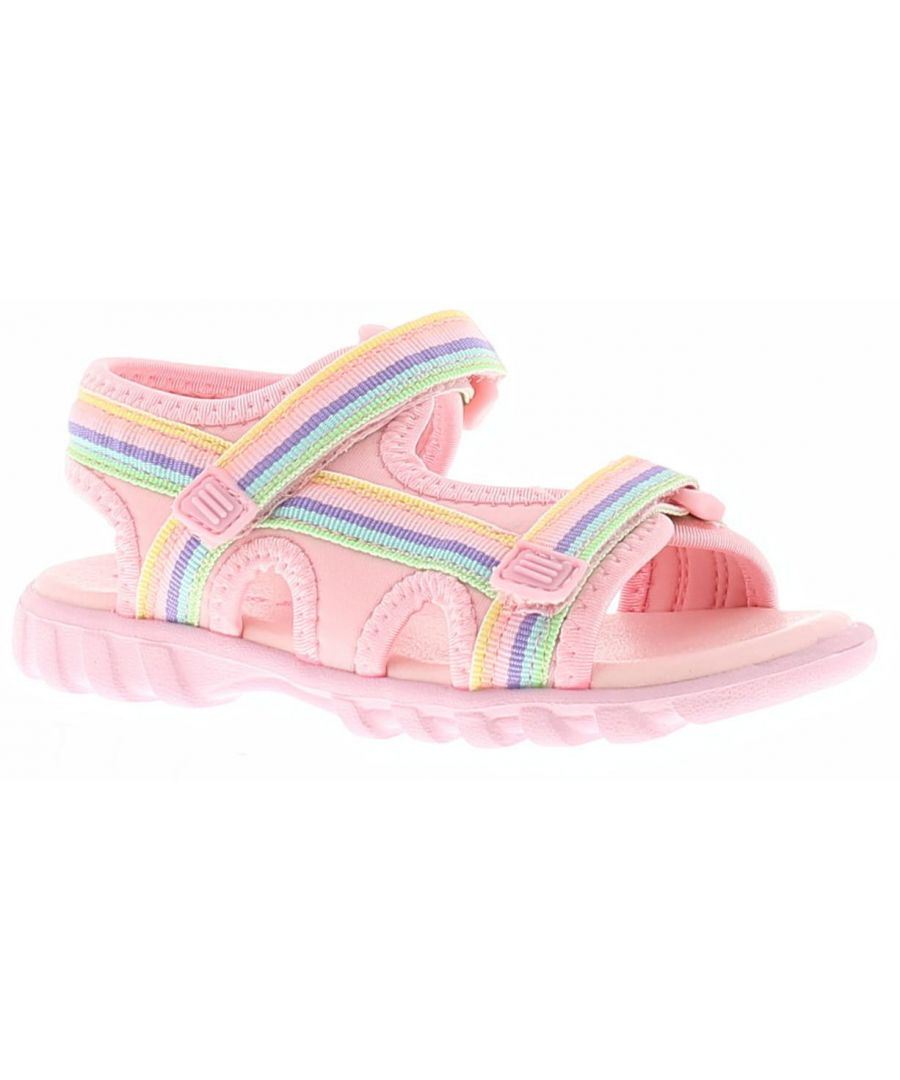 Princess Stardust Girls Sandals Sliders Infants Lola Pink. Fabric Upper. Fabric Lining. Synthetic Sole. Younger Girls Neoprene Sandal With Multi Coloured Taped Straps.