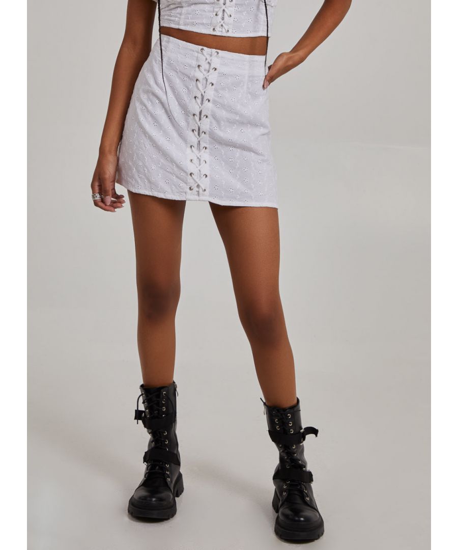 Pink Vanilla Womens Lace Up Mini Skirt - Ivory - Size 14 UK