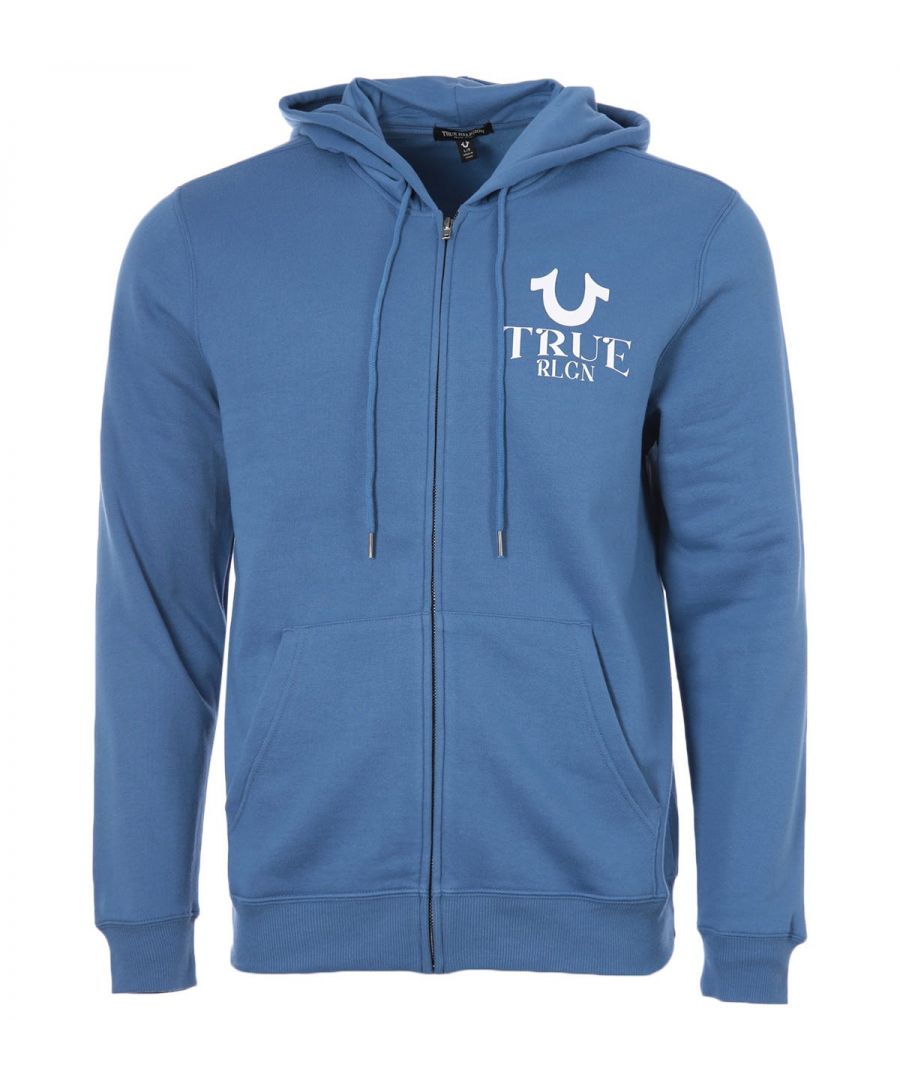 True Religion sweatshirt met capuchon, rits en hd-logo voor heren, blauw