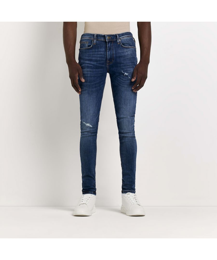 > Brand: River Island> Department: Men> Material: Cotton Blend> Material Composition: 92% Cotton 6% Polyester 2% Elastane> Type: Jeans> Style: Tapered> Size Type: Regular> Fit: Extra-Slim> Occasion: Casual> Season: AW22> Pattern: No Pattern> Closure: Button