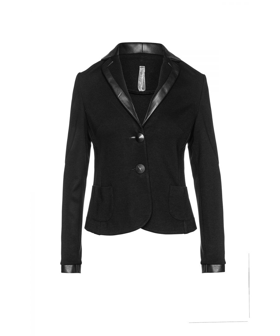 Image for Black Fitted Jacket with Faux Leather Detail