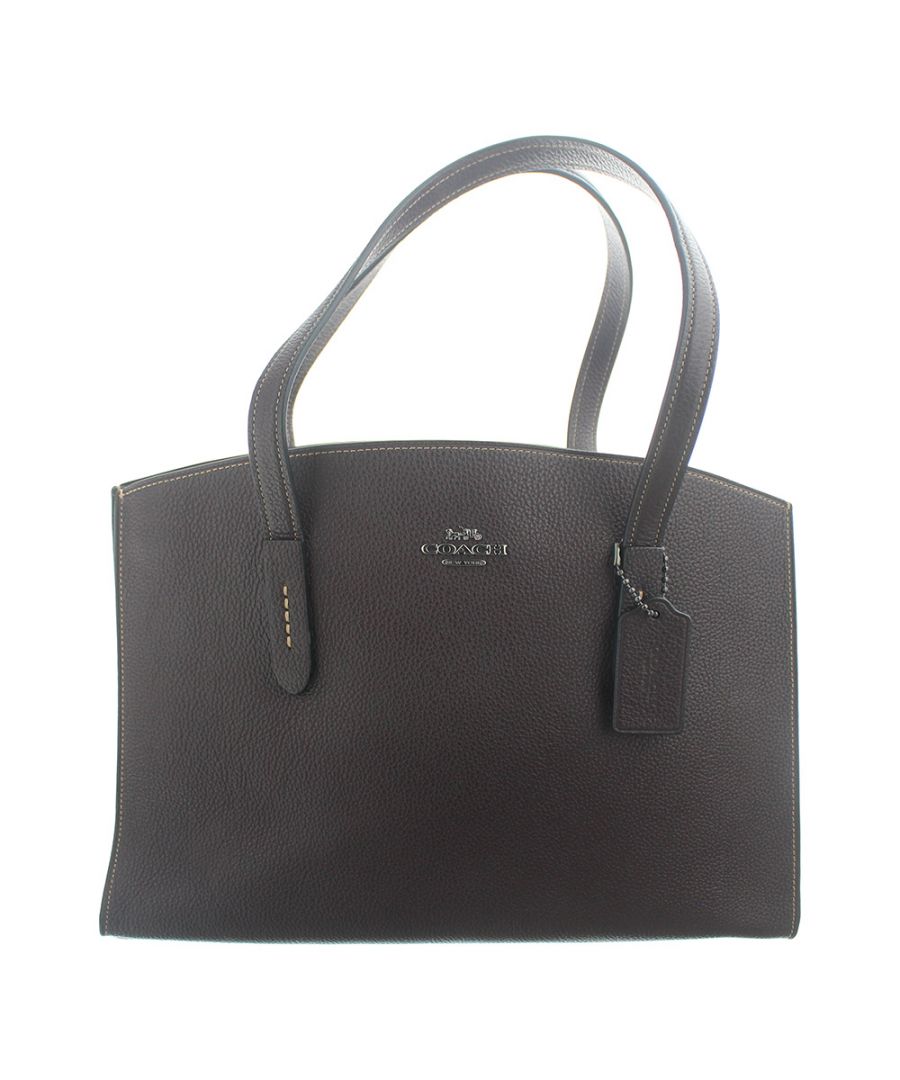 Coach Charlie Oxblood/Dark Gunmetal Pebble Leather Carryall is crafted of luxurious polished pebble leather. The main compartment has three sections the centre one is zipped, plus two slip pockets. This lightweight carryall has two carry handles and an adjustable shoulder strap. Beautifully finished with the Coach logo and tag