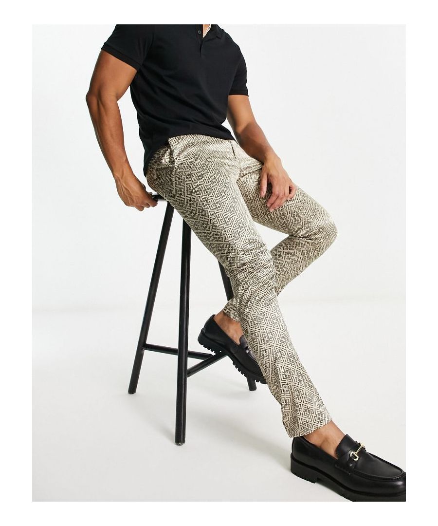 Trousers by ASOS DESIGN Basket-worthy find Monogram print Regular rise Belt loops Concealed fly Skinny fit  Sold By: Asos