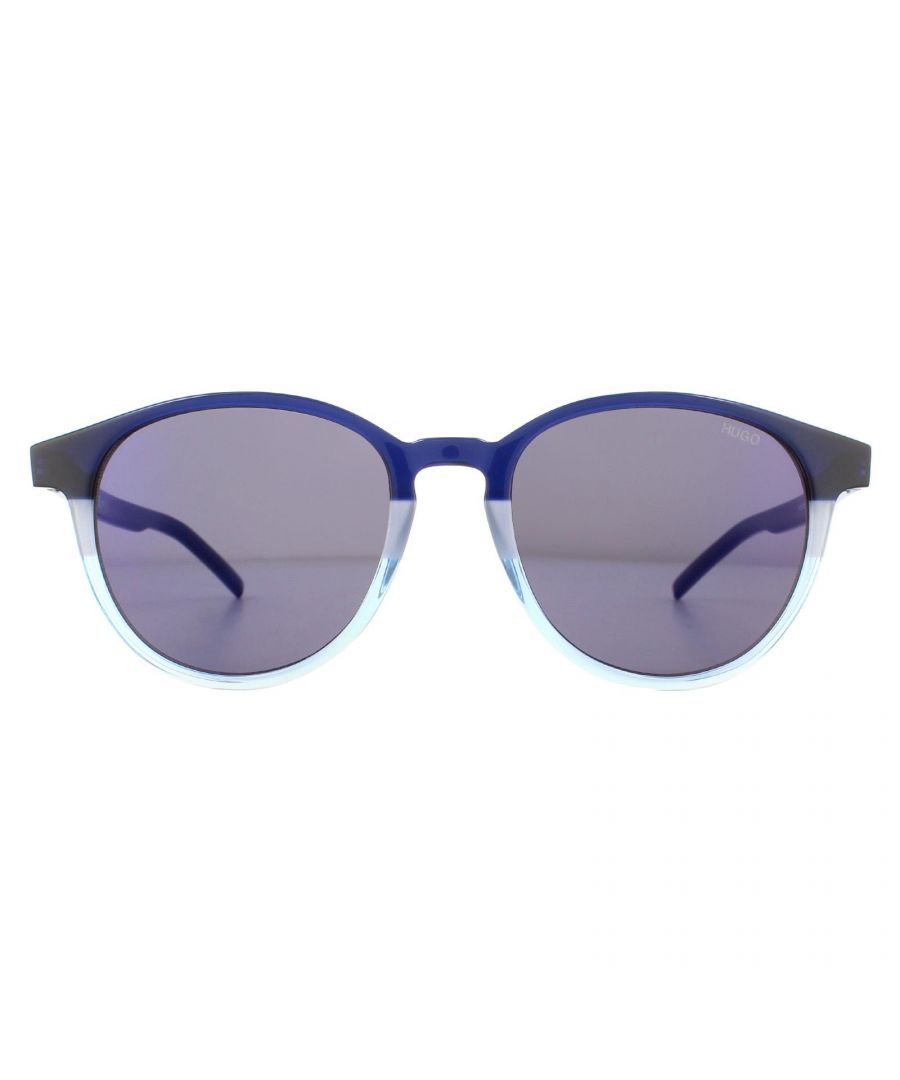Hugo by Hugo Boss Sunglasses HG1127/S ZX9/XT Matte Blue Turquoise Blue Mirror are a contemporary round style crafted from lightweight hypoallergenic plastic. Slim temples are subtly branded with the HUGO logo, as well as the corner of the lens.