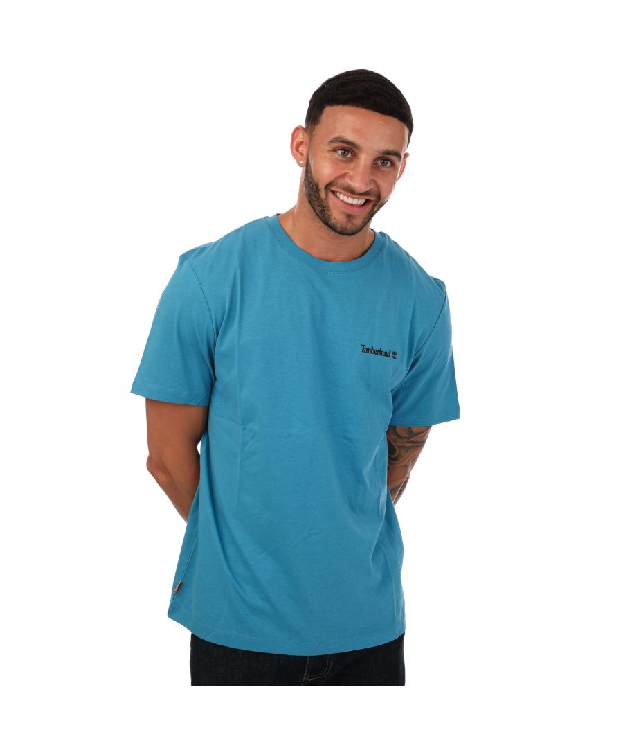 Timberland Mens Small Logo T-Shirt in Blue Cotton - Size Medium