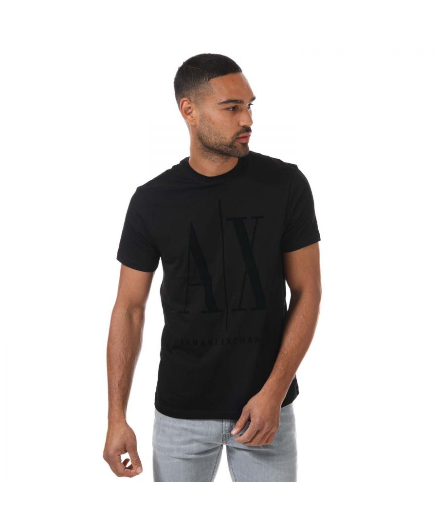 Armani Exchange T-shirt met groot ton sur ton logo voor heren, zwart