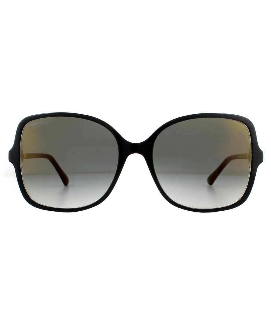 Jimmy Choo Sunglasses JUDY/S 807 FQ Black Transparent Grey Gradient Gold Mirror are an oversized and elegant butterfly style with super slim temples embellished with the Jimmy Choo logo .