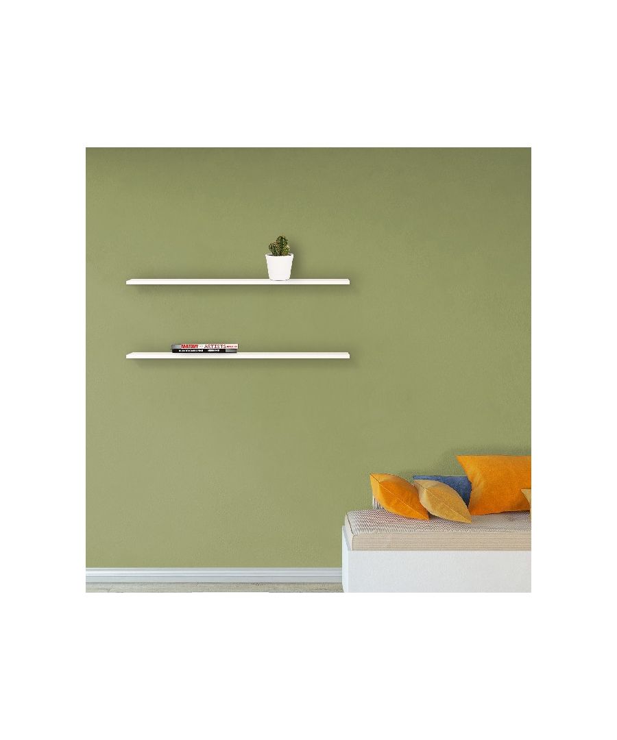 This shelf, modern and functional, is the perfect solution to keep your books and objects in order, furnishing your home in an original way. Thanks to its design it is ideal for the living area, the sleeping area of the house and the office. Easy-to-clean and easy-to-assemble kit included. Color: White | Product Dimensions: W80xD18xH1,8 cm | Material: Melamine Chipboard | Product Weight: 3,15 Kg | Supported Weight: Each shelf 10 Kg | Packaging Weight: 4,6 Kg | Number of Boxes: 1 | Packaging Dimensions: W90xD28xH5 cm.