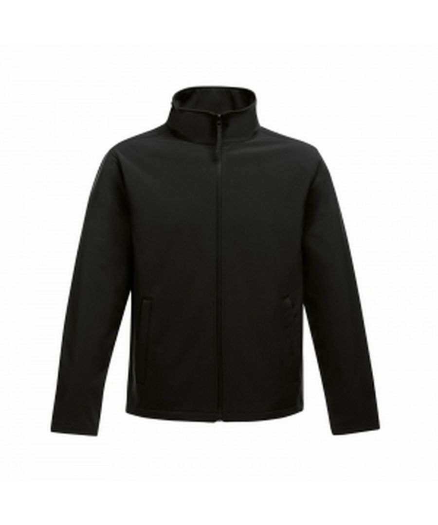 Geweven softshell jas met warme rug Afdrukbare softshell-stof Windbestendig membraanweefsel Duurzame waterafstotende afwerking Binnenritsbeschermer, 2 onderste zakken en verstelbare schokkoordzoom.
