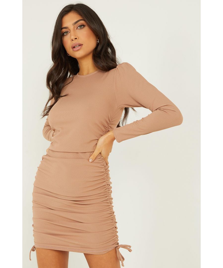 Quiz  Womens Camel Ruched Bodycon Dress - Size 6
