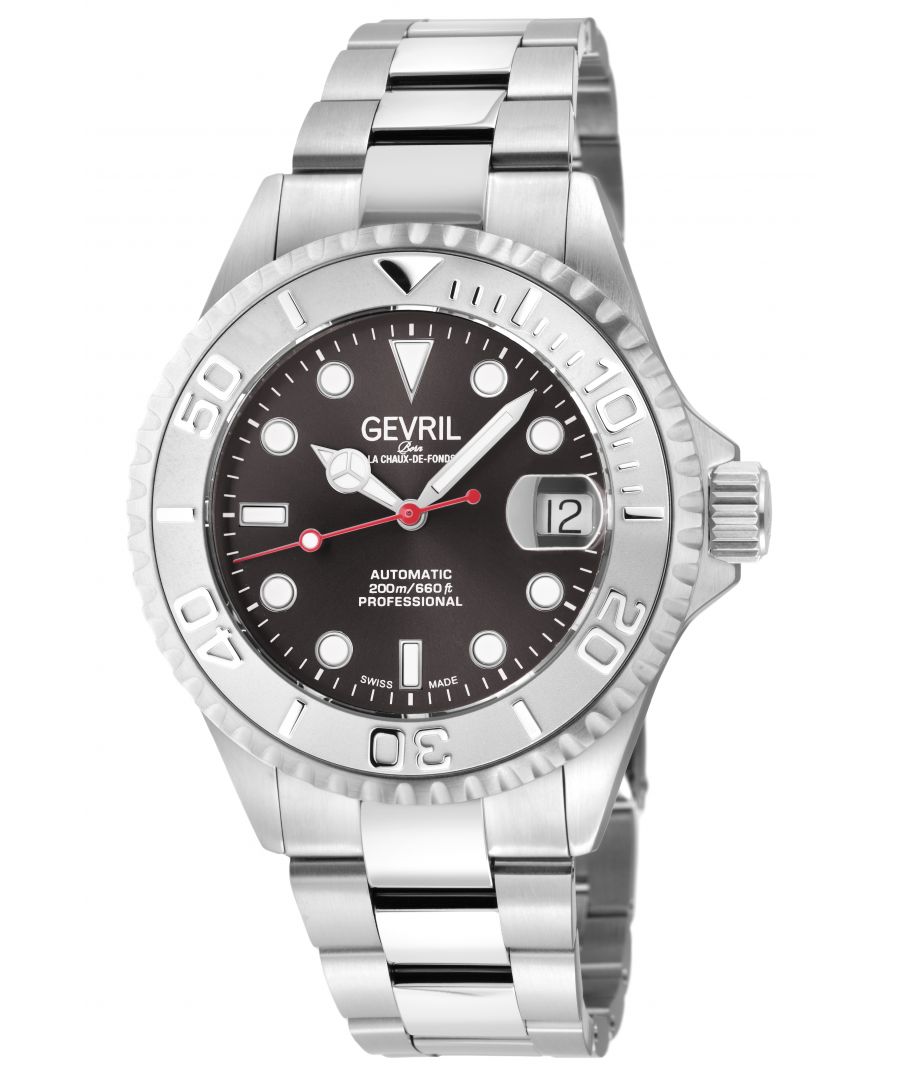 Gevril Men's Wall Street Grey Sunray Dial,  SIlver Bezel, 316L Stainless Steel Bracelet Watch.