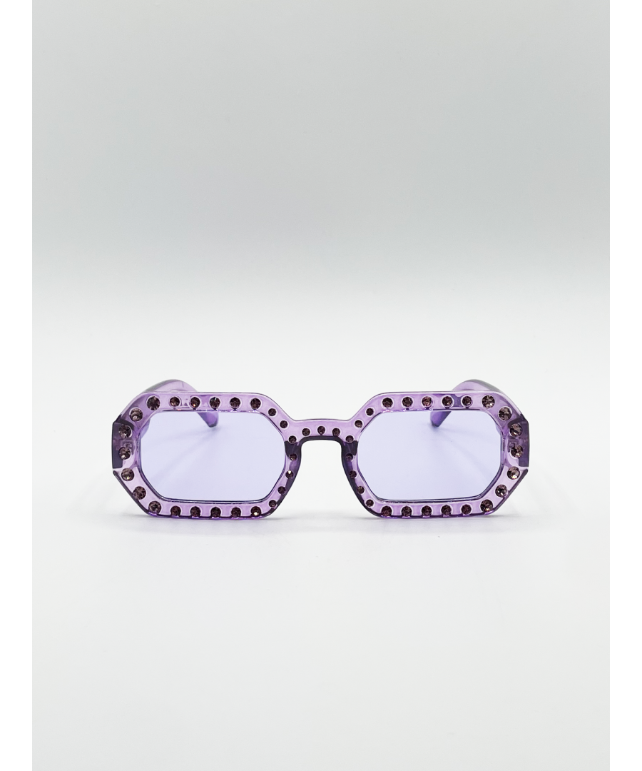 SVNX Womens Oval Festival Glasses with Gem Detail in Purple - One Size