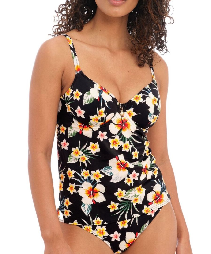 Freya Womens Havana Sunrise Plunge Tankini Top - Black - Size 36G