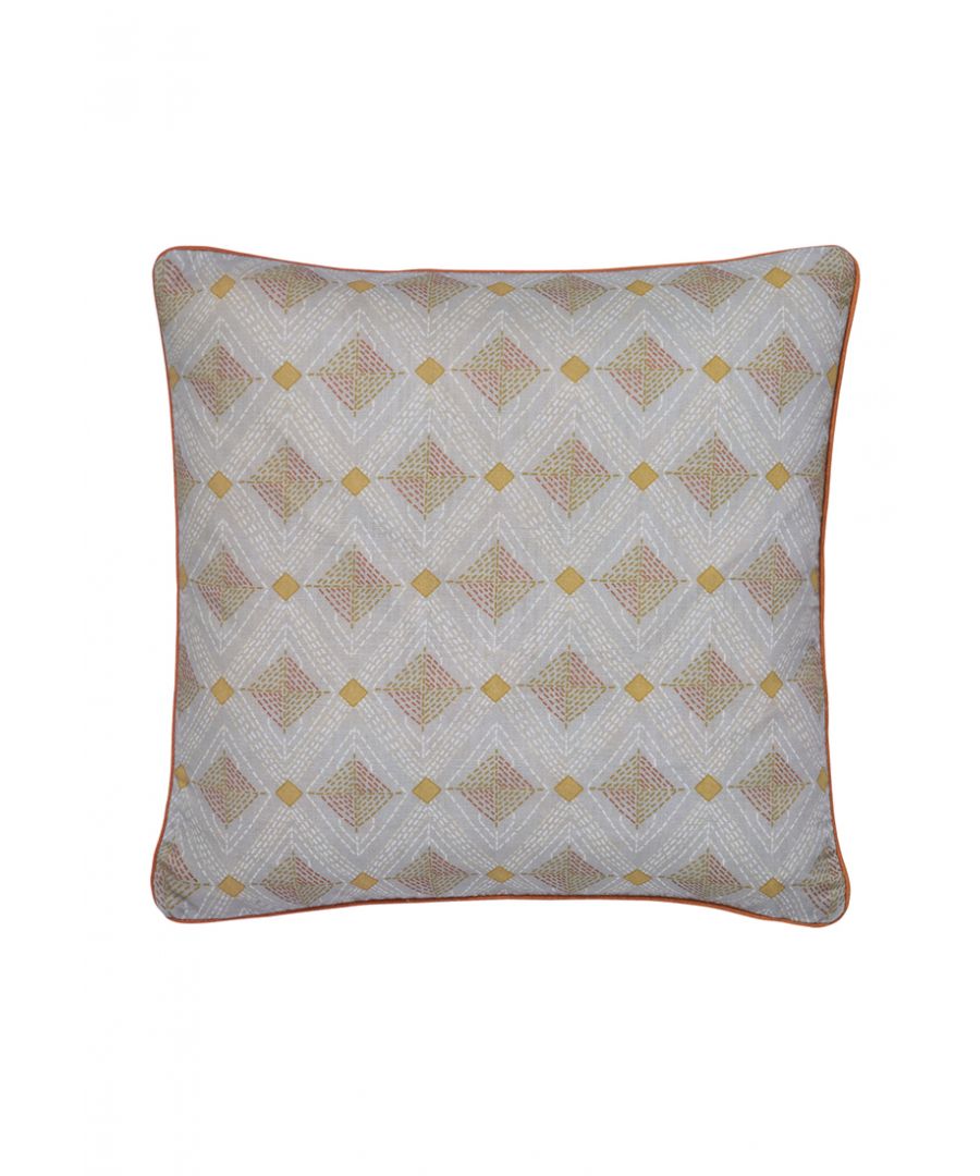 Layer your bed with the geo diamond square cushion printed with stitch like detailing.