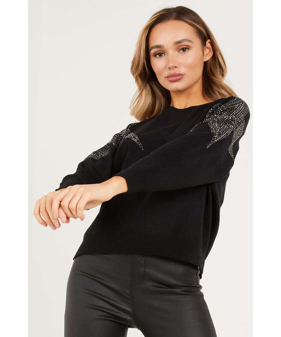 Image for Black Embellished Knitted Jumper