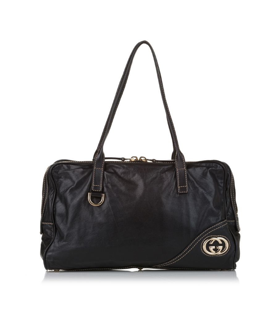 Image for Vintage Gucci Britt Leather Boston Bag Black