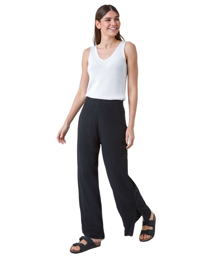 Roman Womens Crinkle Side Split Elastic Waist Trousers - Black - Size 20 UK