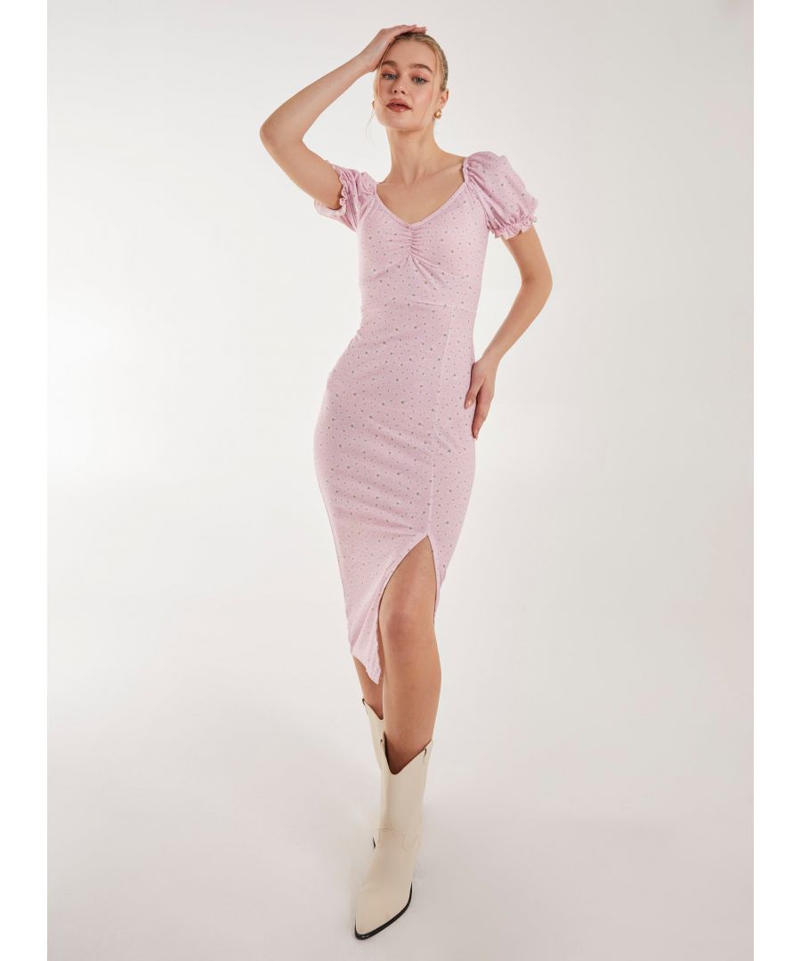 Pink Vanilla Womens Front Split Floral Midi Dress - Size 6 UK