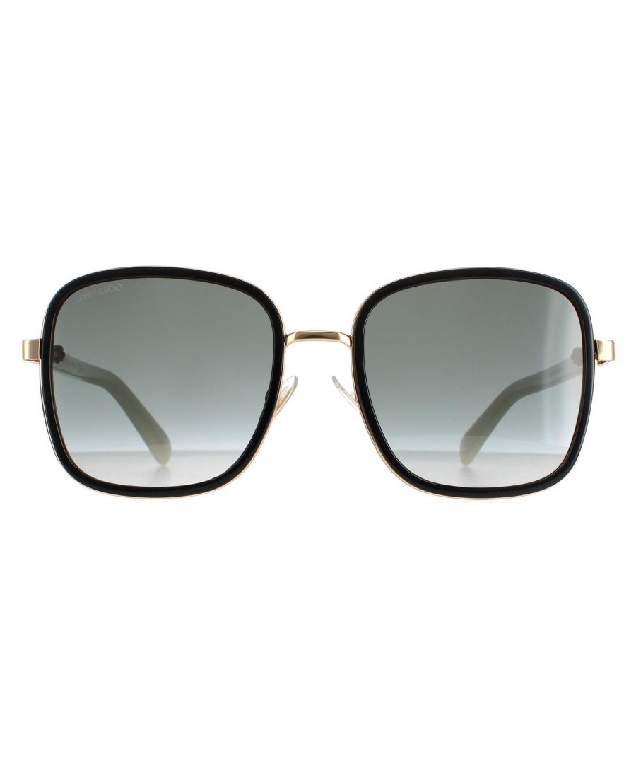 Jimmy Choo Square Womens Black Ivory Dark Grey Gradient Elva/S Sunglasses are a glamorous square style with crystal fabric applied to the outer edges of the lenses. Plastic temples are finished with the Jimmy Choo logo.