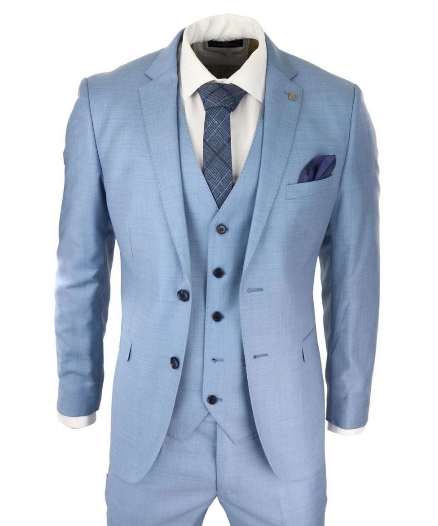 paul andrew mens 3 piece light blue classic stitch retro suit - size 50 (chest)