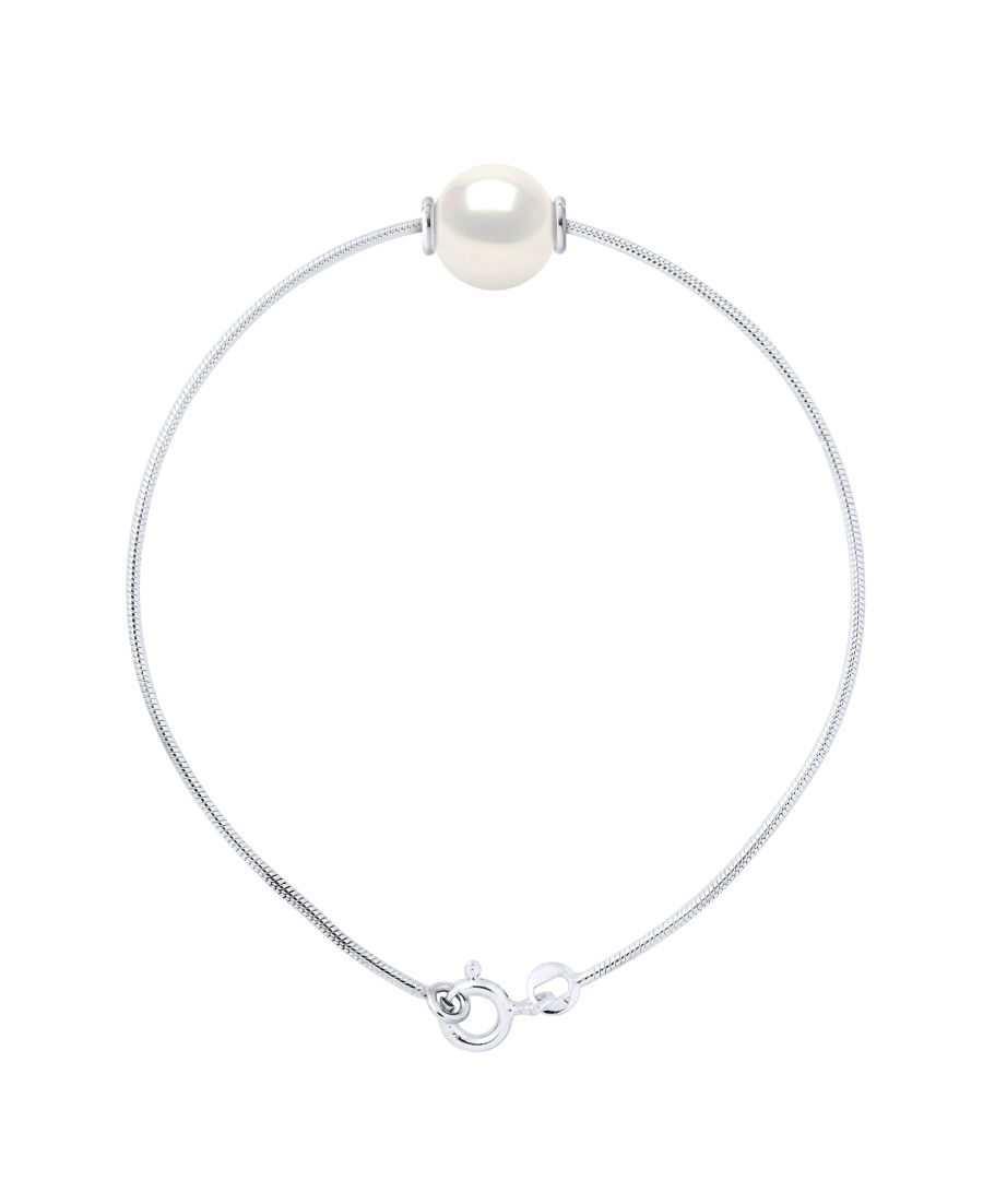 Bracelet - Round-through of Freshwater Pearl 9-10 mm - NATURAL WHITE - Knitwear Serpentine and Sleeves 925 Thousandth rhodium - Length: 18 cm - Delivered in a case with a certificate of authenticity and an international guarantee - All our jewels are made in France.