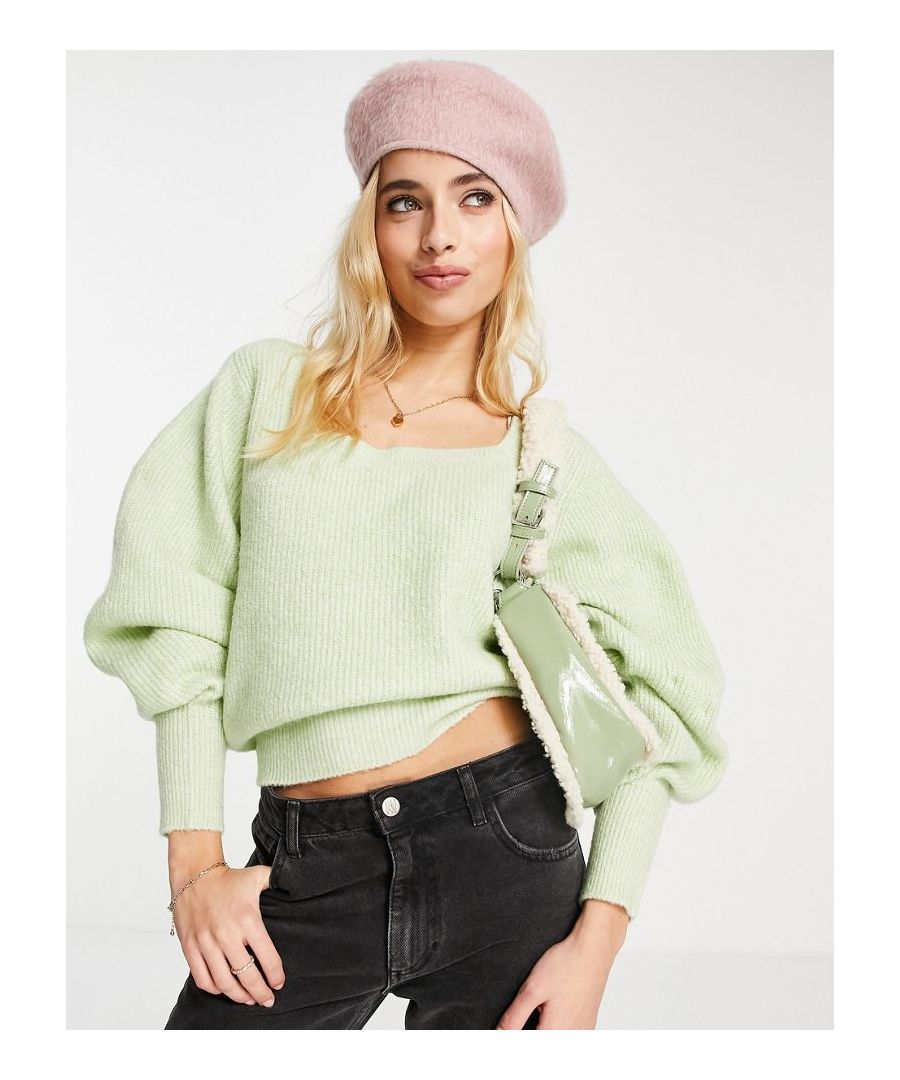 Jumper by Miss Selfridge Square neck Volume sleeves Cut-out back Regular fit  Sold By: Asos