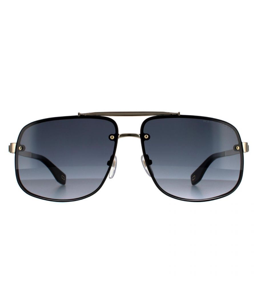 Marc Jacobs Aviator Mens Black Gold Dark Grey Gradient 90041091 Marc Jacobs are a super lightweight metal aviator style with a more squared off shape. Metal details include the superb top brow bar and temple hinge that really show the signs of quality design from Marc Jacobs.
